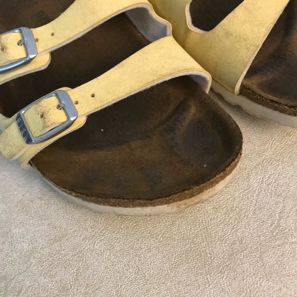 Birkenstock Women’s Yellow Leather 3 Strap Sandals Size 7    (read) - Picture 6 of 16